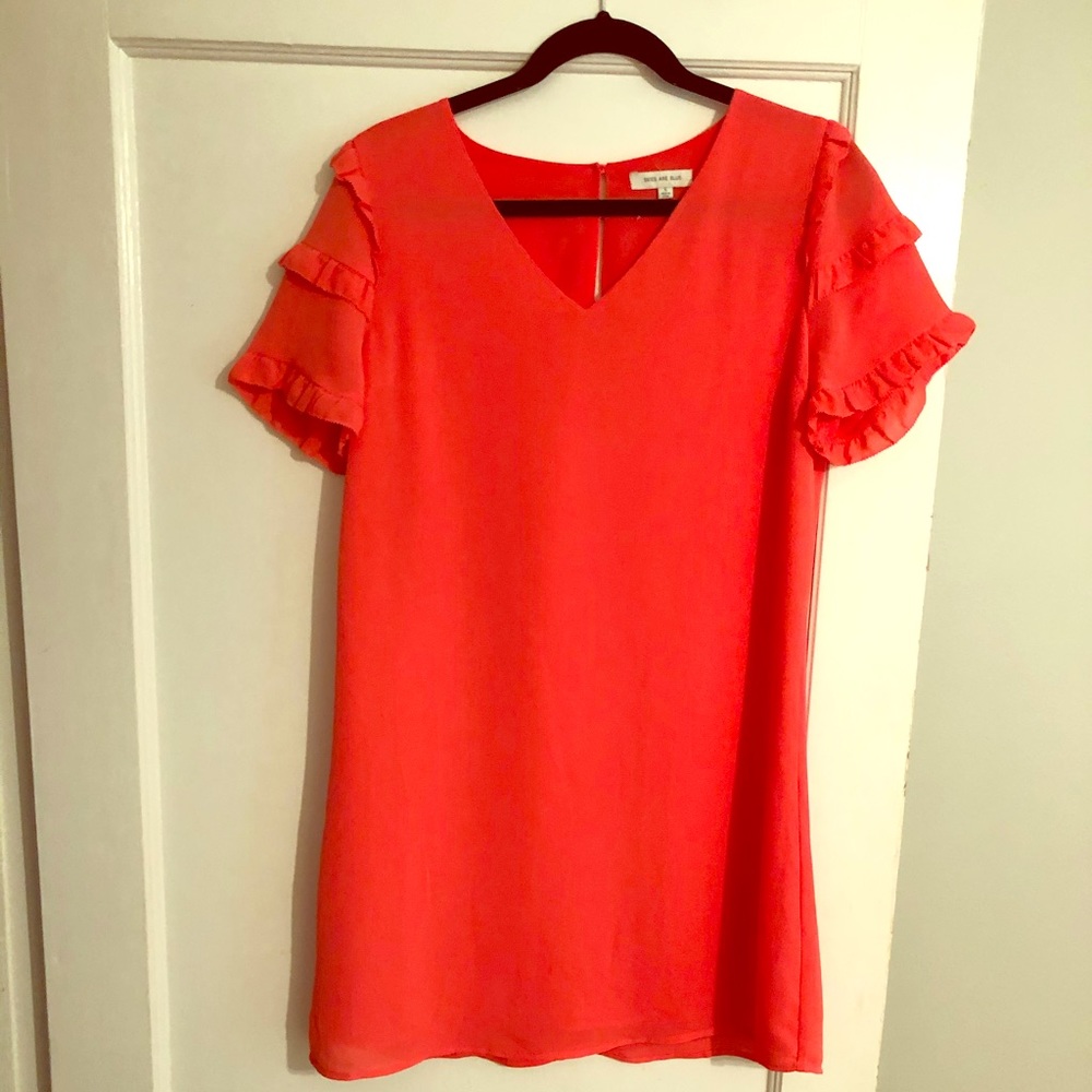 Coral Ruffle Sleeved Dress